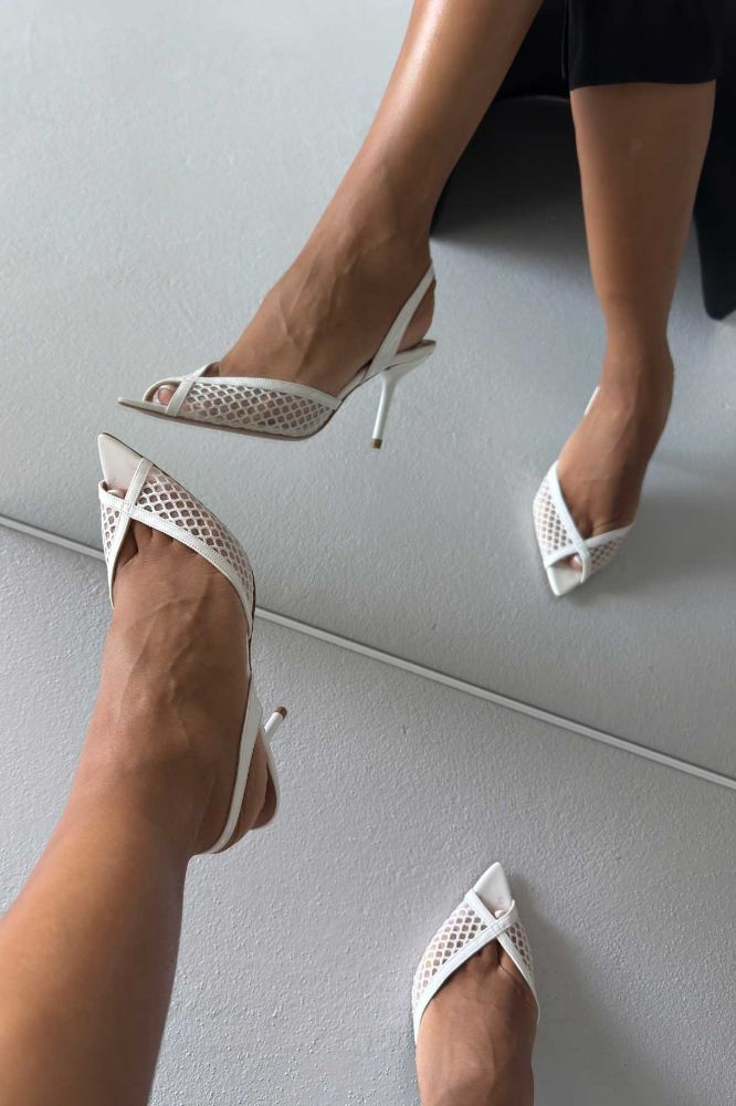 Nina File Detaylı İnce Topuk 8 Cm Beyaz File Stiletto resmi