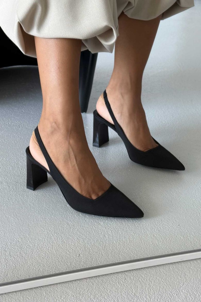 Jude  KALIN TOPUK 8 CM SİYAH MAT SATEN STİLETTO resmi