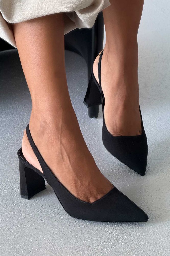 Jude  KALIN TOPUK 8 CM SİYAH MAT SATEN STİLETTO resmi