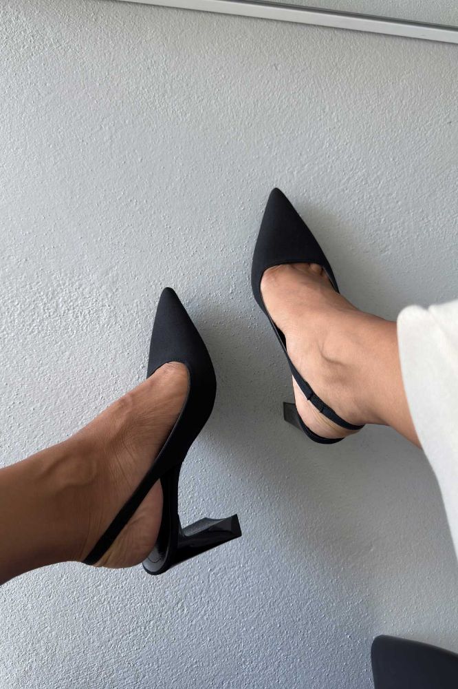 Jude  KALIN TOPUK 8 CM SİYAH MAT SATEN STİLETTO resmi