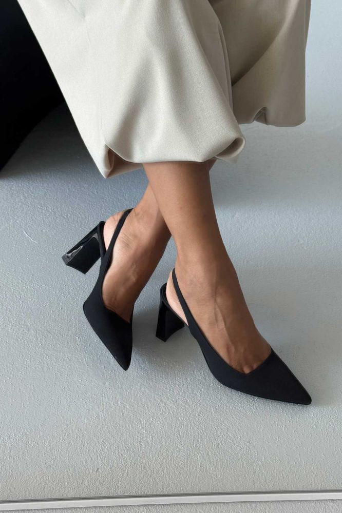 Jude  KALIN TOPUK 8 CM SİYAH MAT SATEN STİLETTO resmi