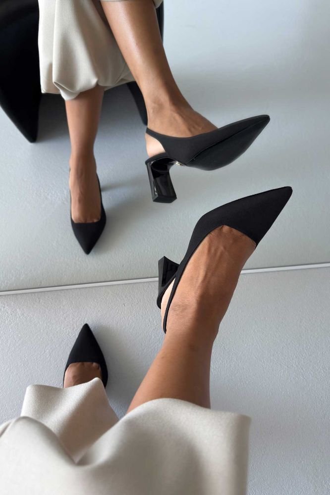 Jude  KALIN TOPUK 8 CM SİYAH MAT SATEN STİLETTO resmi