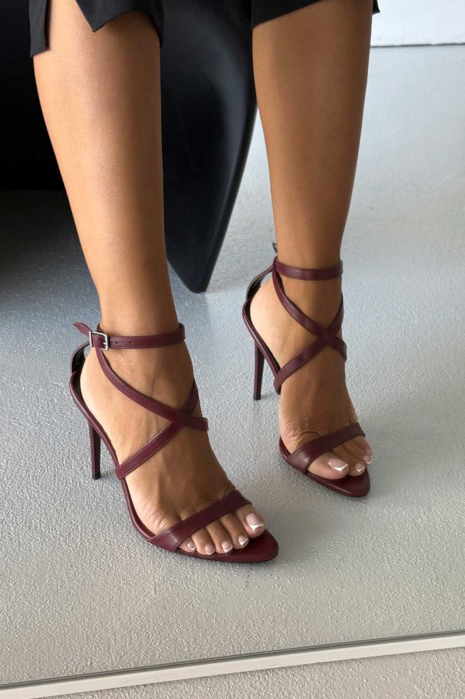 Joanne İnce Topuk 10 Cm Bordo Mat Stiletto resmi