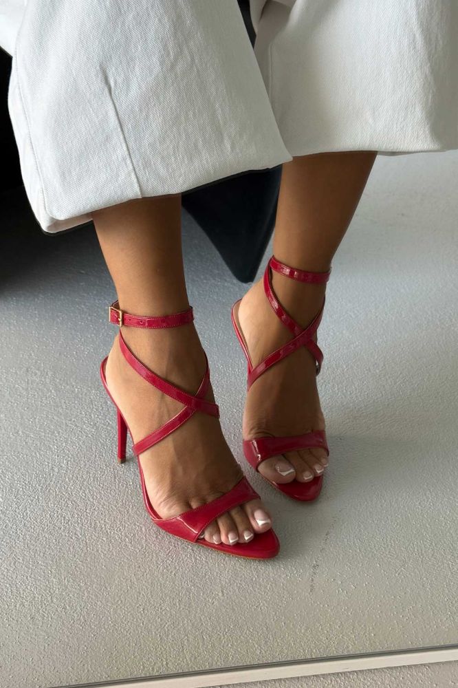 Sarah İnce Topuk 10 Cm Kırmızı Rugan Stiletto resmi