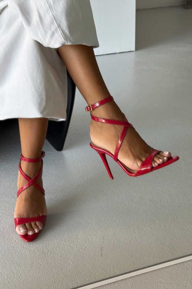 Sarah İnce Topuk 10 Cm Kırmızı Rugan Stiletto resmi
