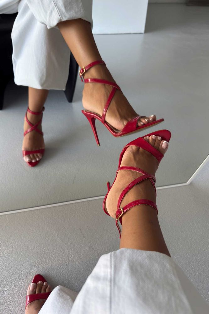 Sarah İnce Topuk 10 Cm Kırmızı Rugan Stiletto resmi