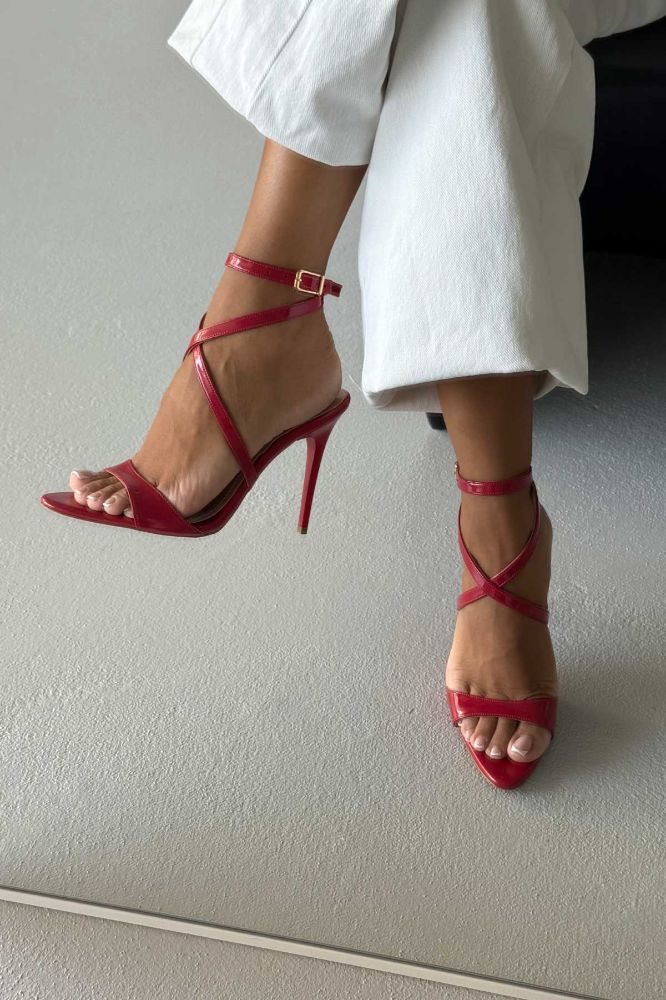 Sarah İnce Topuk 10 Cm Kırmızı Rugan Stiletto resmi