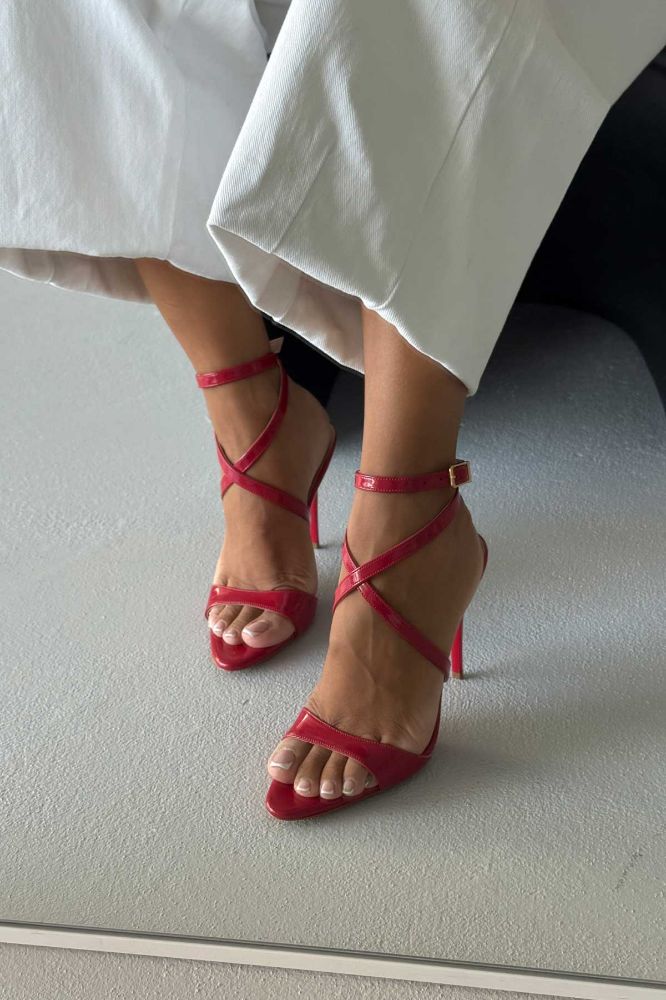 Sarah İnce Topuk 10 Cm Kırmızı Rugan Stiletto resmi