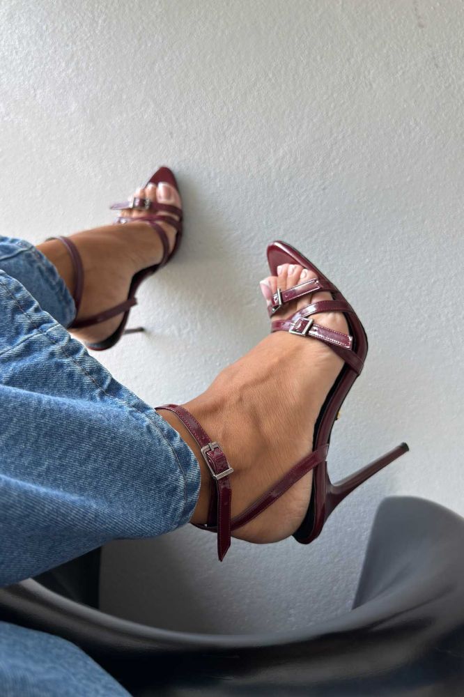 Wilson İnce Topuk 10 Cm Bordo Rugan Stiletto resmi