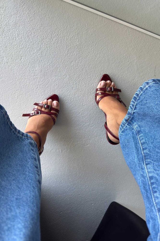 Wilson İnce Topuk 10 Cm Bordo Rugan Stiletto resmi