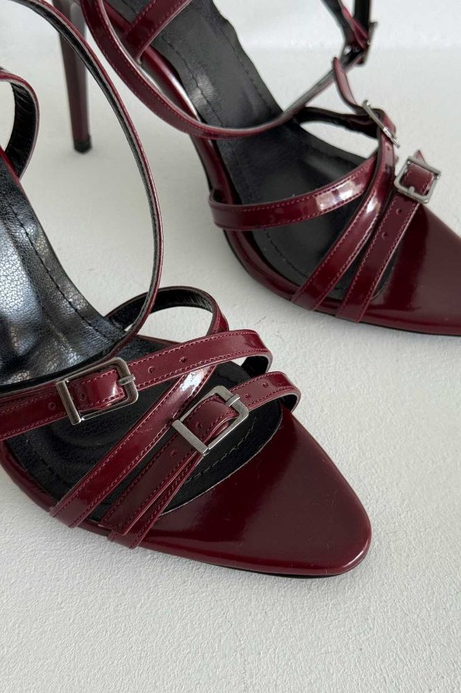 Wilson İnce Topuk 10 Cm Bordo Rugan Stiletto resmi