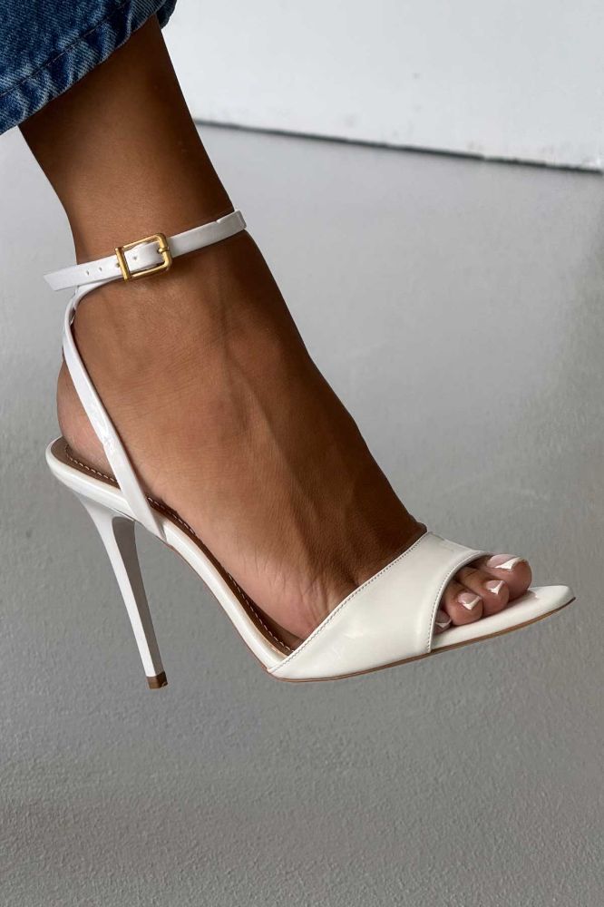 Evans İnce Topuk 10 Cm Beyaz Rugan Stiletto resmi