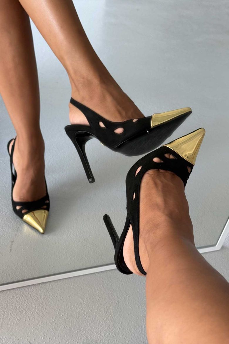 Jones Gold Detaylı İnce Topuk 12 Cm Siyah Süet Stiletto resmi