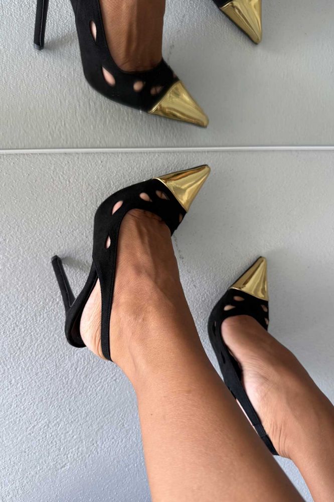Jones Gold Detaylı İnce Topuk 12 Cm Siyah Süet Stiletto resmi