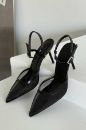 Holly File Detaylı İnce Topuk 8 Cm Siyah Rugan Stiletto