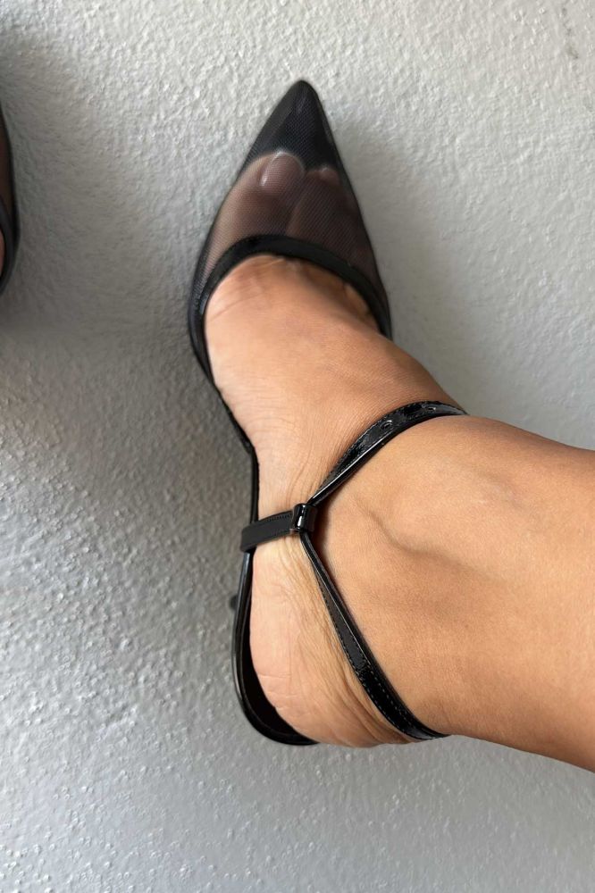 Holly File Detaylı İnce Topuk 8 Cm Siyah Rugan Stiletto resmi