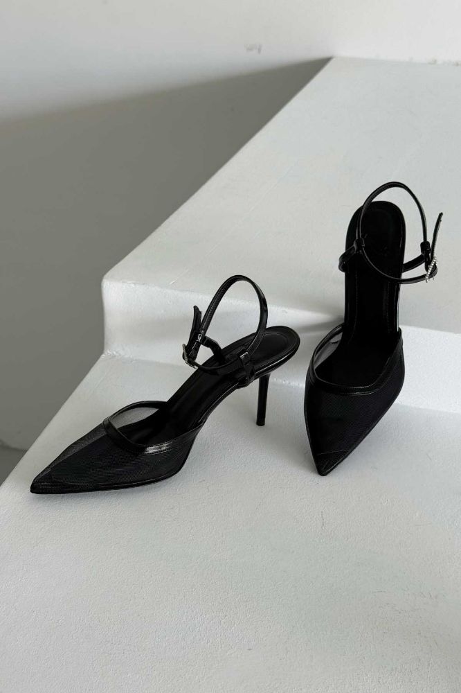 Holly File Detaylı İnce Topuk 8 Cm Siyah Rugan Stiletto resmi
