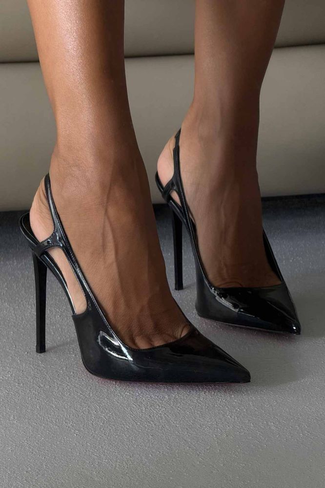 Kindra İnce Topuk 12 Cm Siyah Rugan Stiletto resmi