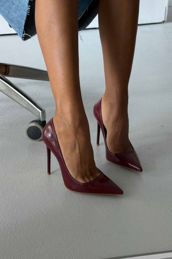 Opra İnce Topuk 12 Cm Bordo Kırışık Rugan Stiletto resmi