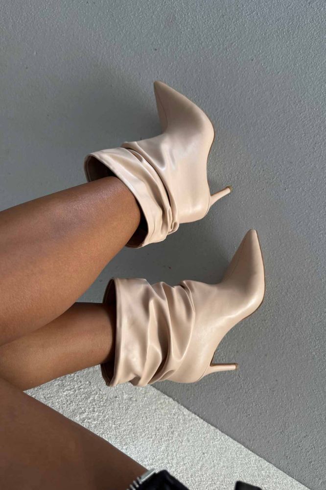 Ricki Körüklü İnce Topuk 8 Cm Nude Mat Bot resmi
