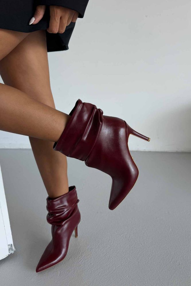 Ricki Körüklü İnce Topuk 8 Cm Bordo Mat Bot resmi