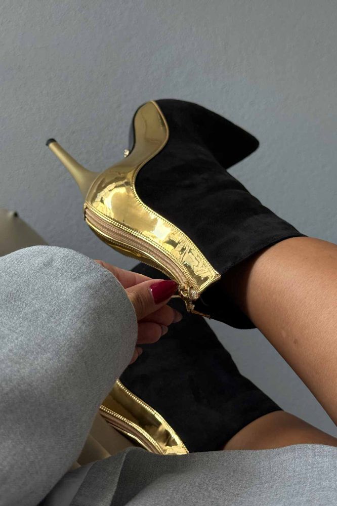 Hayes İnce Topuk 10 Cm Siyah Gold Bot resmi