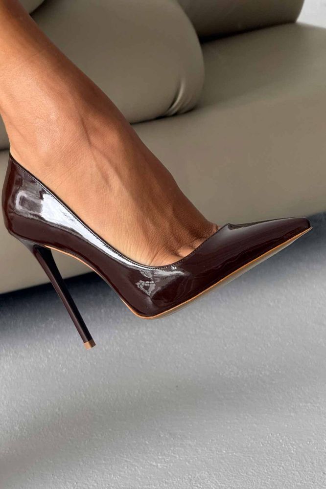 Opra İnce Topuk 12 Cm Acı Kahve Rugan Stiletto resmi