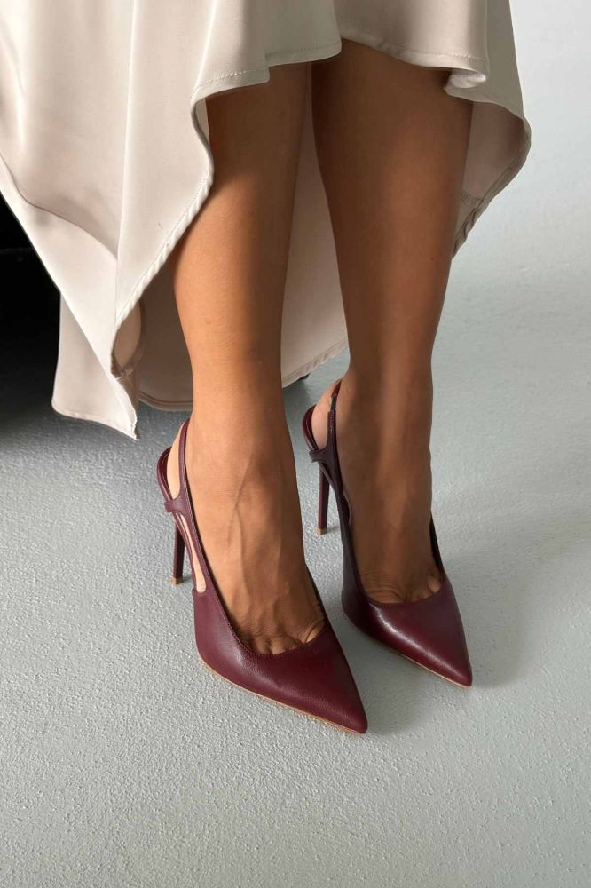 Kindra İnce Topuk 12 Cm Bordo Mat Stiletto resmi