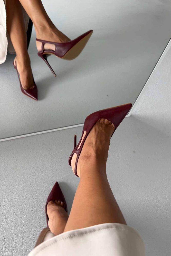 Kindra İnce Topuk 12 Cm Bordo Mat Stiletto resmi