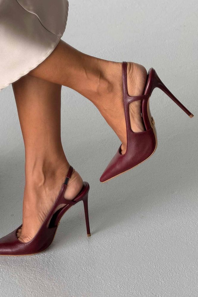 Kindra İnce Topuk 12 Cm Bordo Mat Stiletto resmi