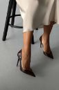Swag İnce Topuk 10 Cm Acı Kahve Rugan Stiletto