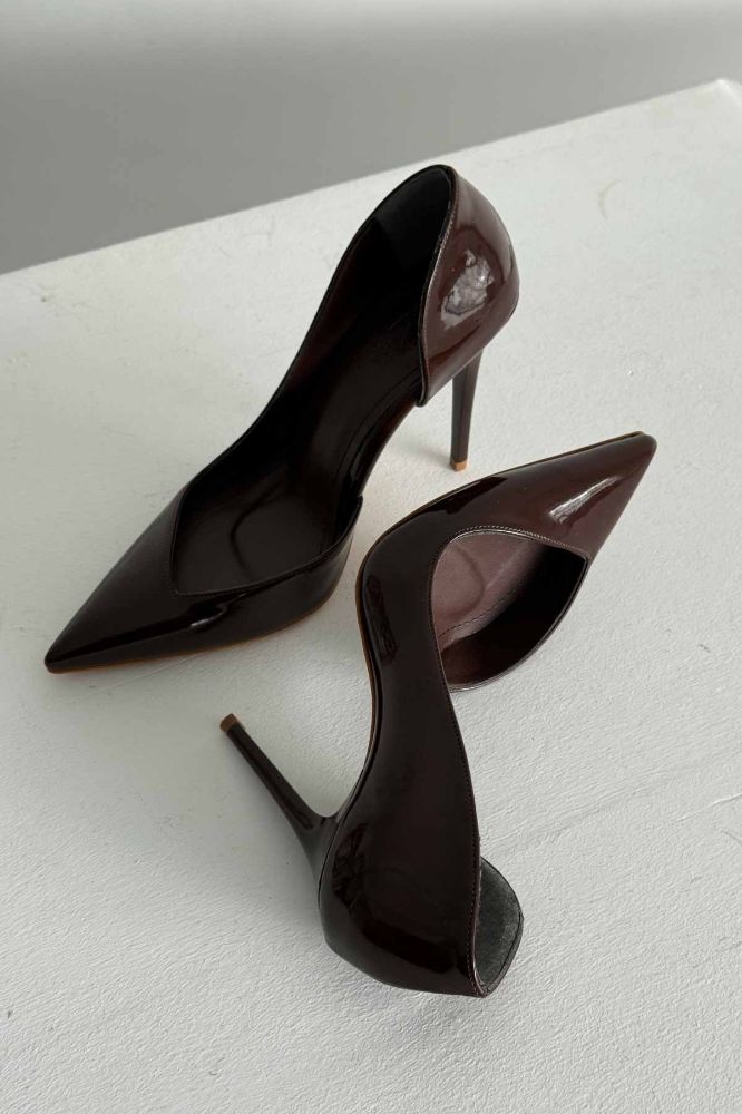 Swag İnce Topuk 10 Cm Acı Kahve Rugan Stiletto resmi