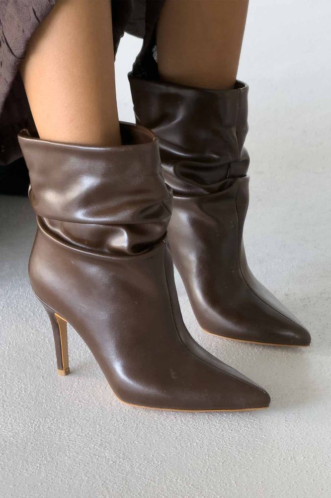 Ricki Körüklü İnce Topuk 8 Cm Acı Kahve Mat Bot resmi