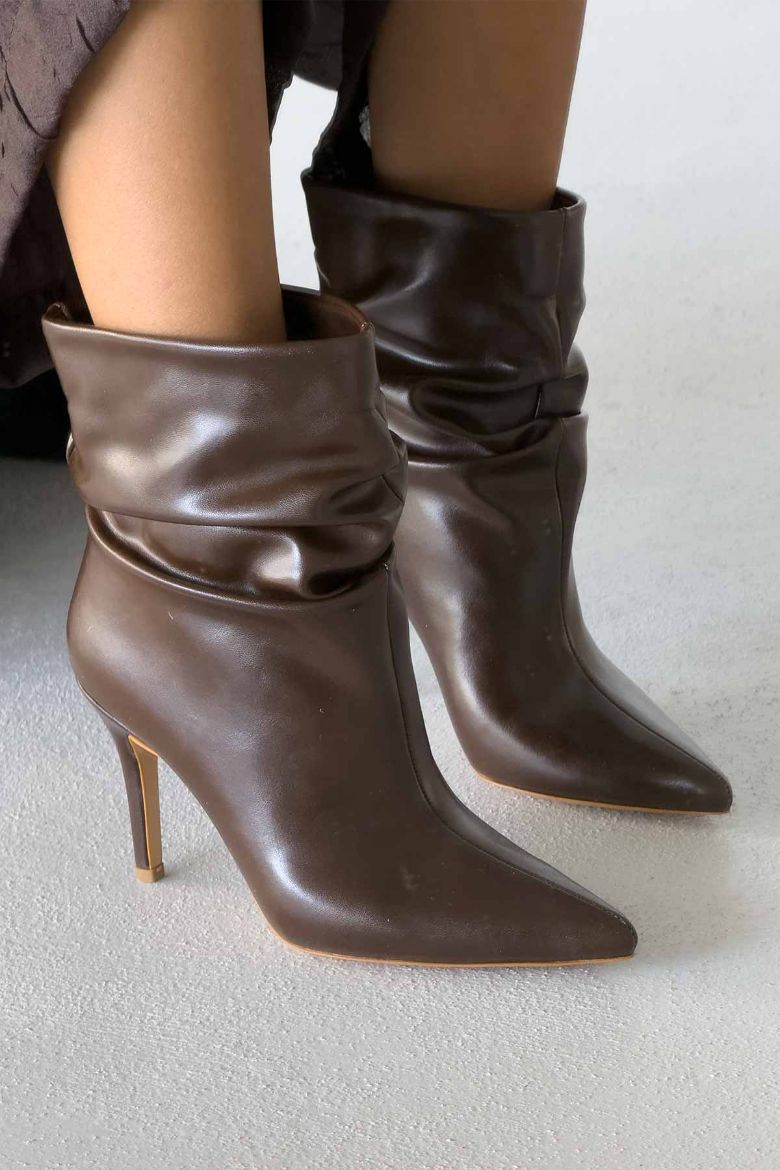 Ricki Körüklü İnce Topuk 8 Cm Acı Kahve Mat Bot resmi