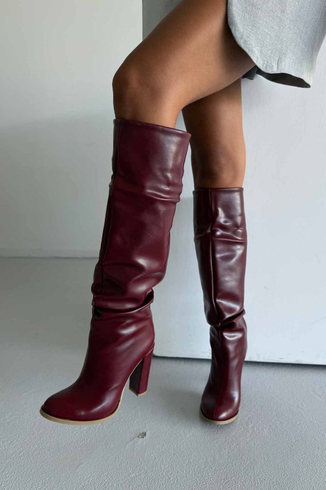 Belower  Körüklü KALIN TOPUK 10 cm BORDO MAT Çizme resmi