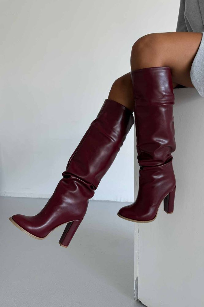 Belower  Körüklü KALIN TOPUK 10 cm BORDO MAT Çizme resmi