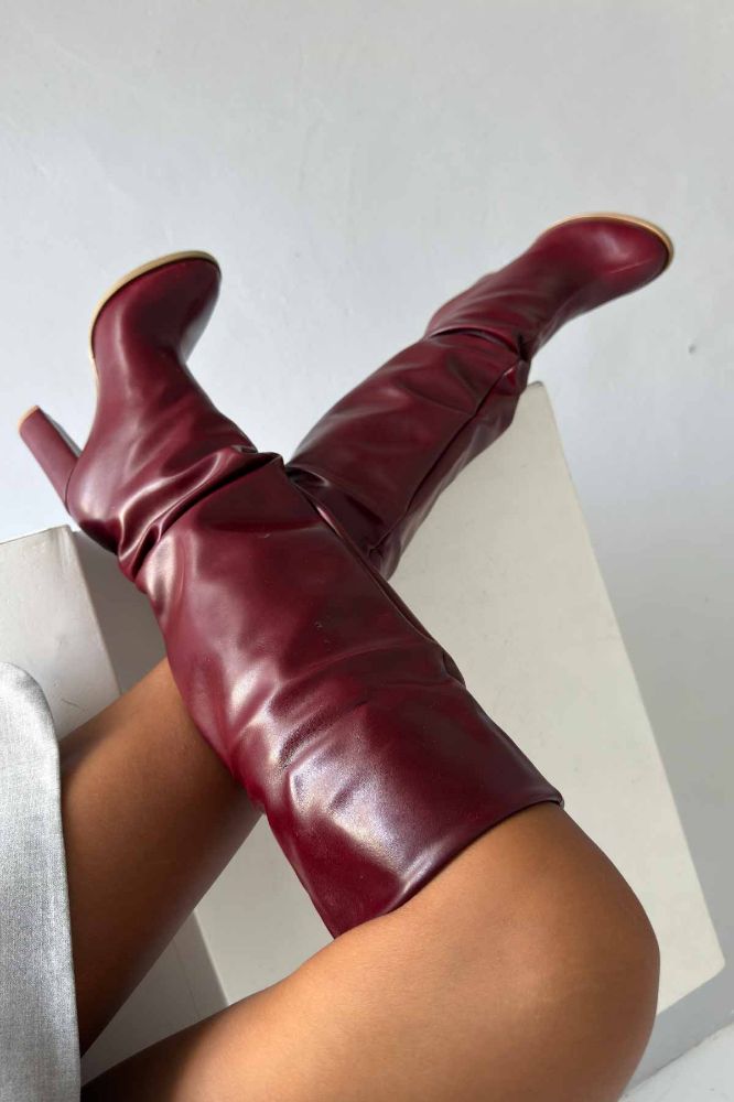 Belower  Körüklü KALIN TOPUK 10 cm BORDO MAT Çizme resmi