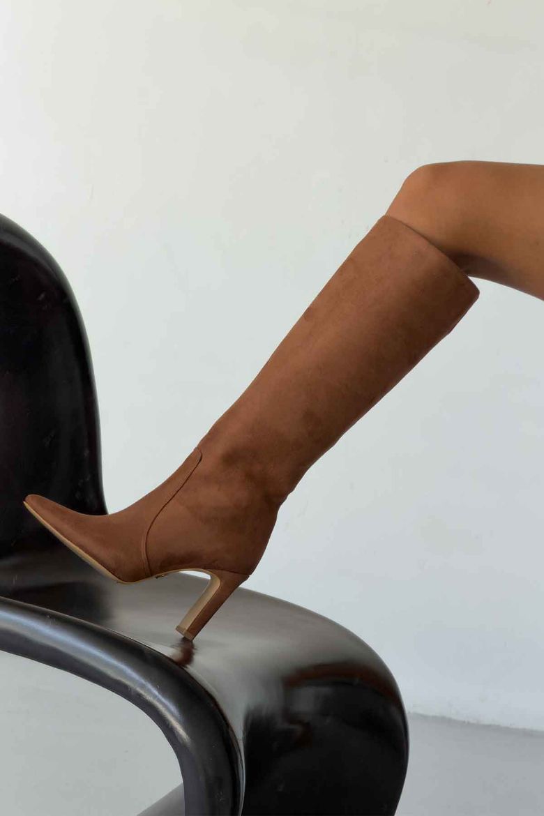 Cove Kalın Topuk 9 Cm Taba Süet Çizme resmi