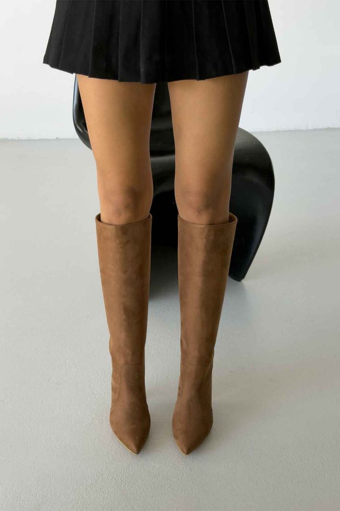 Cove Kalın Topuk 9 Cm Taba Süet Çizme resmi