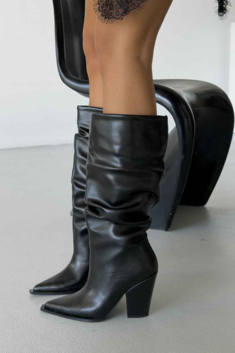 Olaf Körüklü Kalın Topuk 9 Cm Siyah Mat Çizme resmi