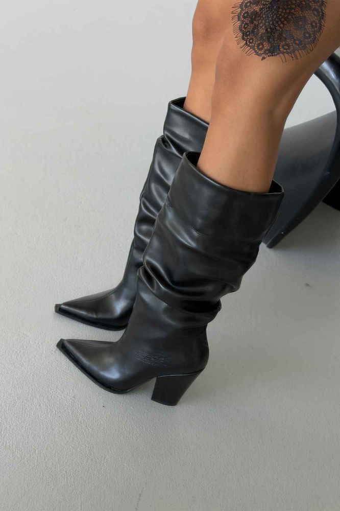 Olaf Körüklü Kalın Topuk 9 Cm Siyah Mat Çizme resmi