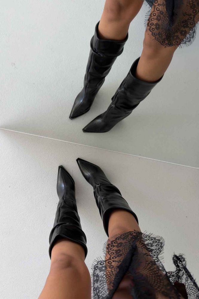 Olaf Körüklü Kalın Topuk 9 Cm Siyah Mat Çizme resmi