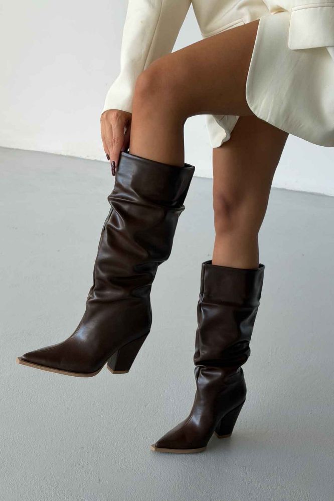 Olaf Körüklü Kalın Topuk 9 Cm Kahverengi Mat Çizme resmi