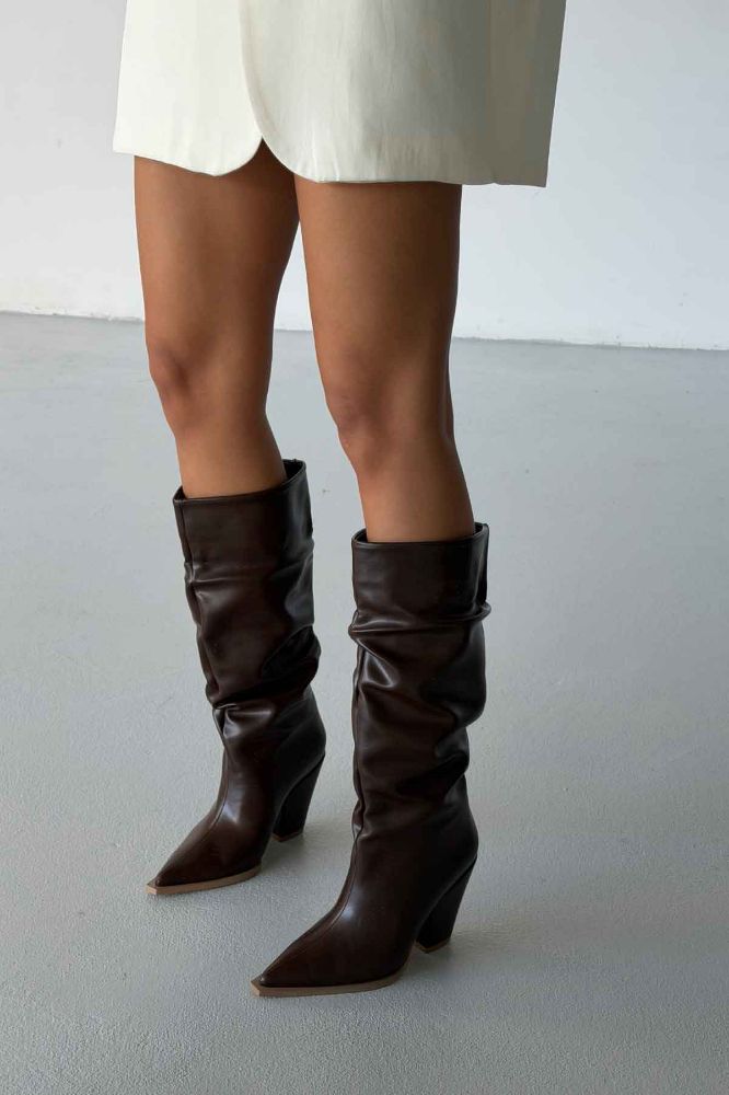 Olaf Körüklü Kalın Topuk 9 Cm Kahverengi Mat Çizme resmi