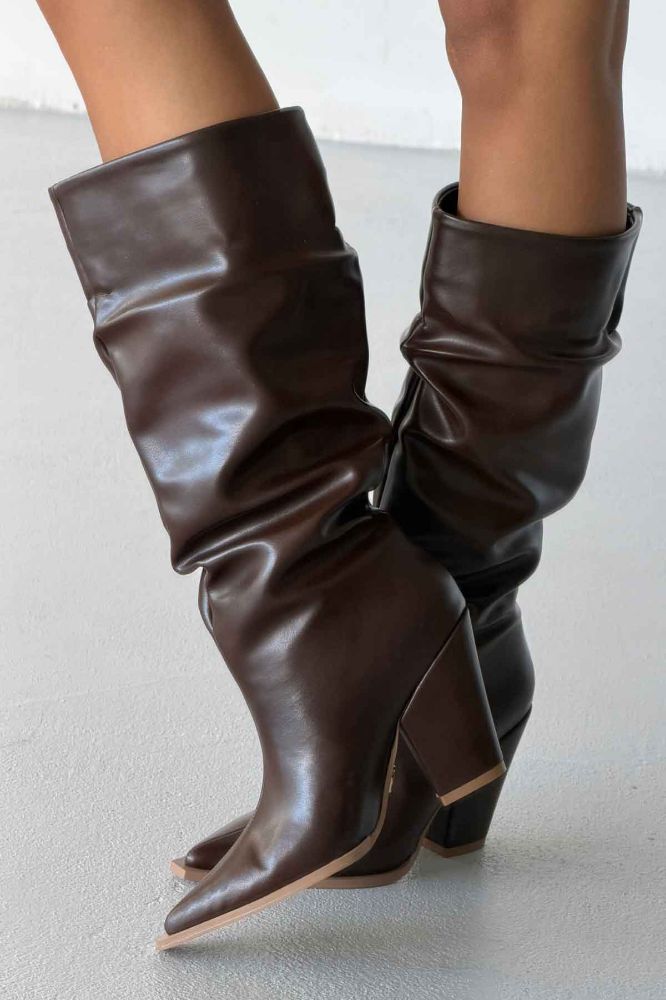 Olaf Körüklü Kalın Topuk 9 Cm Kahverengi Mat Çizme resmi