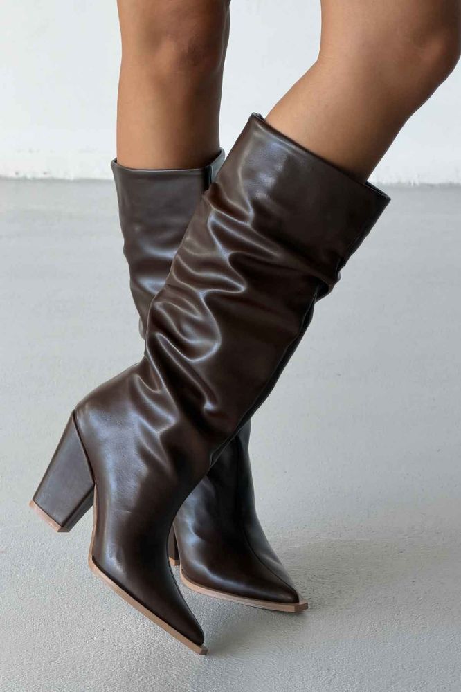 Olaf Körüklü Kalın Topuk 9 Cm Kahverengi Mat Çizme resmi