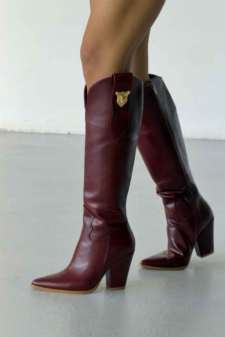 Rixos Toka Detaylı Kalın Topuk 9 Cm Bordo Mat Çizme resmi