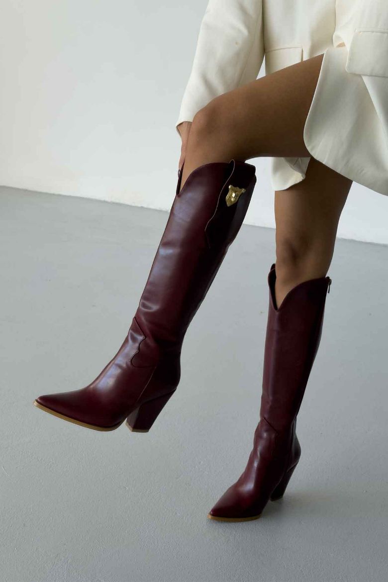 Rixos Toka Detaylı Kalın Topuk 9 Cm Bordo Mat Çizme resmi