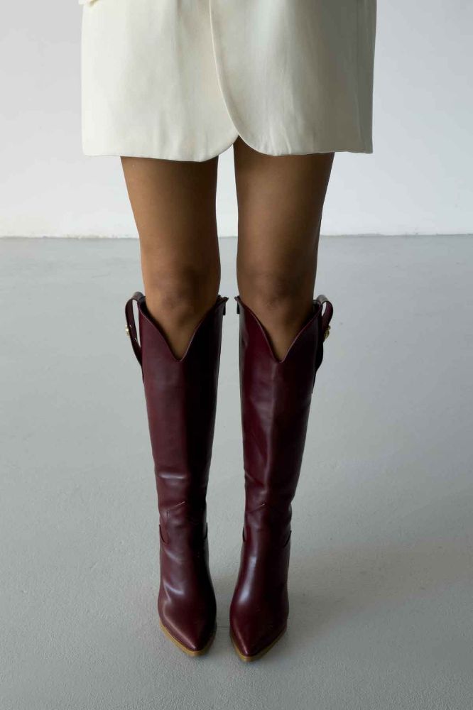 Rixos Toka Detaylı Kalın Topuk 9 Cm Bordo Mat Çizme resmi