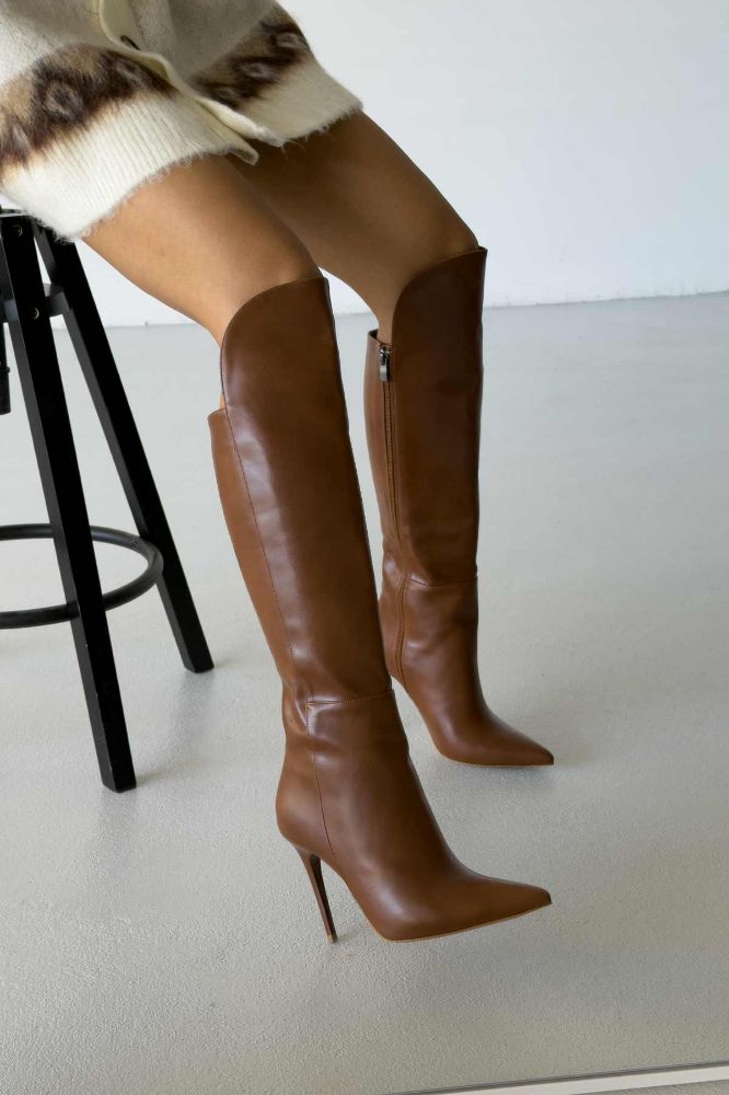 Oriksi İnce Topuk 10 Cm Taba Mat Çizme resmi